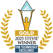 Gold 2025 Stevie Winner for Technology Excellence logo, featuring a stylized figure holding a triangle, framed by two gold laurel branches.